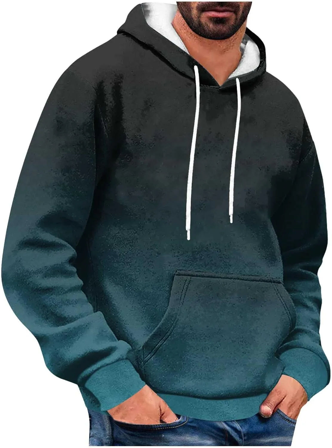 

Градиентный флисовый худи для мужчин с карманом и шнурком