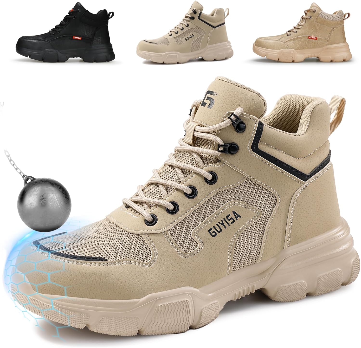 

Ботинки с стальным носком для мужчин, легкие защитные ботинки с кевларовой стелькой, водоотталкивающие, для строительства и работы на складе Dumsiyin, бежевый