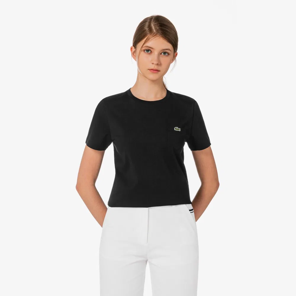 Женская базовая футболка с карманом и короткими рукавами, чёрная, от Lacoste — фото 4