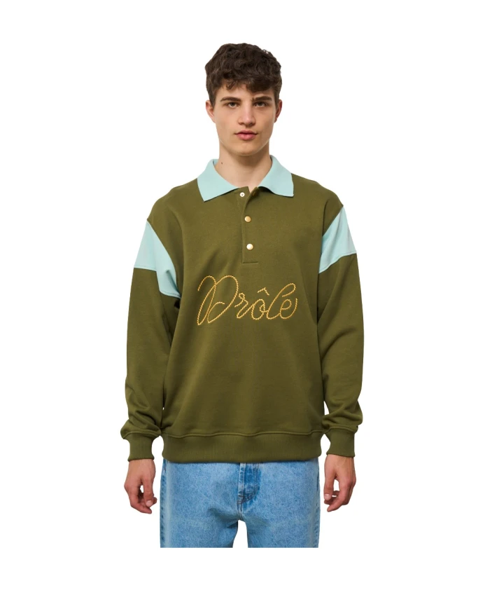 

Зеленая рубашка-поло с длинными рукавами и вышивкой Drole De Monsieur, зеленый