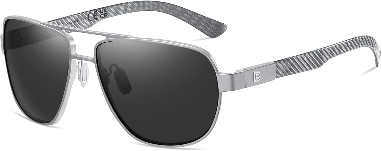 

Солнцезащитные очки-авиаторы DUCO для мужчин, поляризованные, с защитой от УФ-излучения, дужки из углеродного волокна, мужские солнцезащитные очки для вождения 3051, Silver Frame Grey Lens