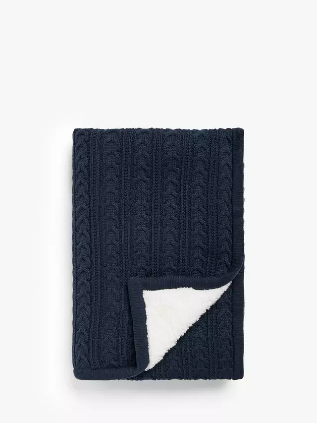 

Плед John Lewis Kids' Cable Knit Sherpa Fleece, темно-синий