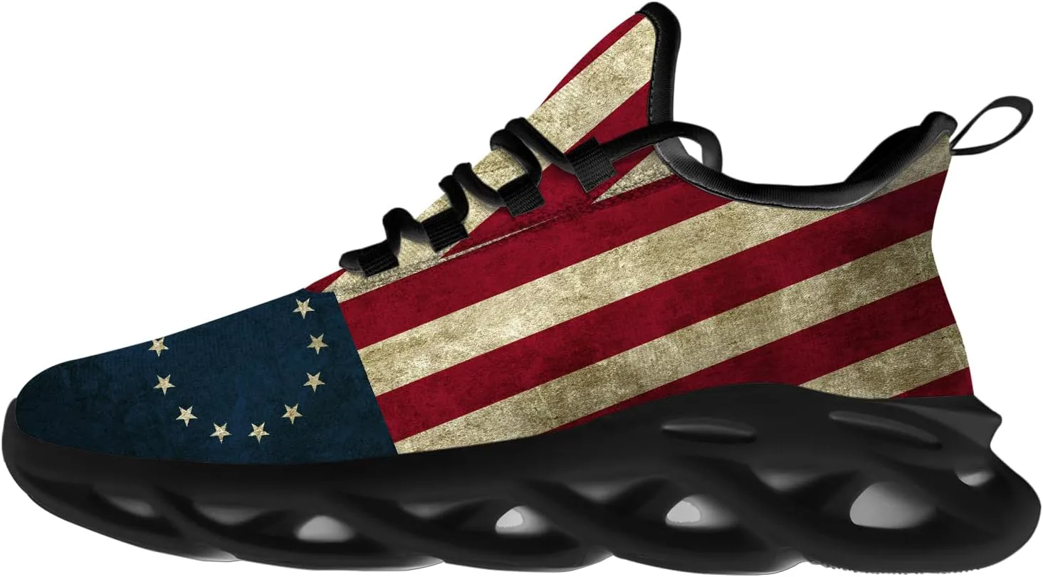 

Патриотические кроссовки Ciadoon для мужчин и женщин, для бега по дороге, ходьбы, тенниса, с американским флагом, подарок для него и нее, мультиколор