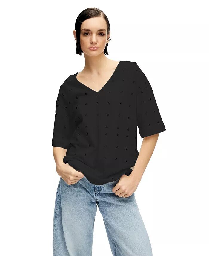 

Женская футболка с вышивкой металлическим кольцом NOCTURNE, черный