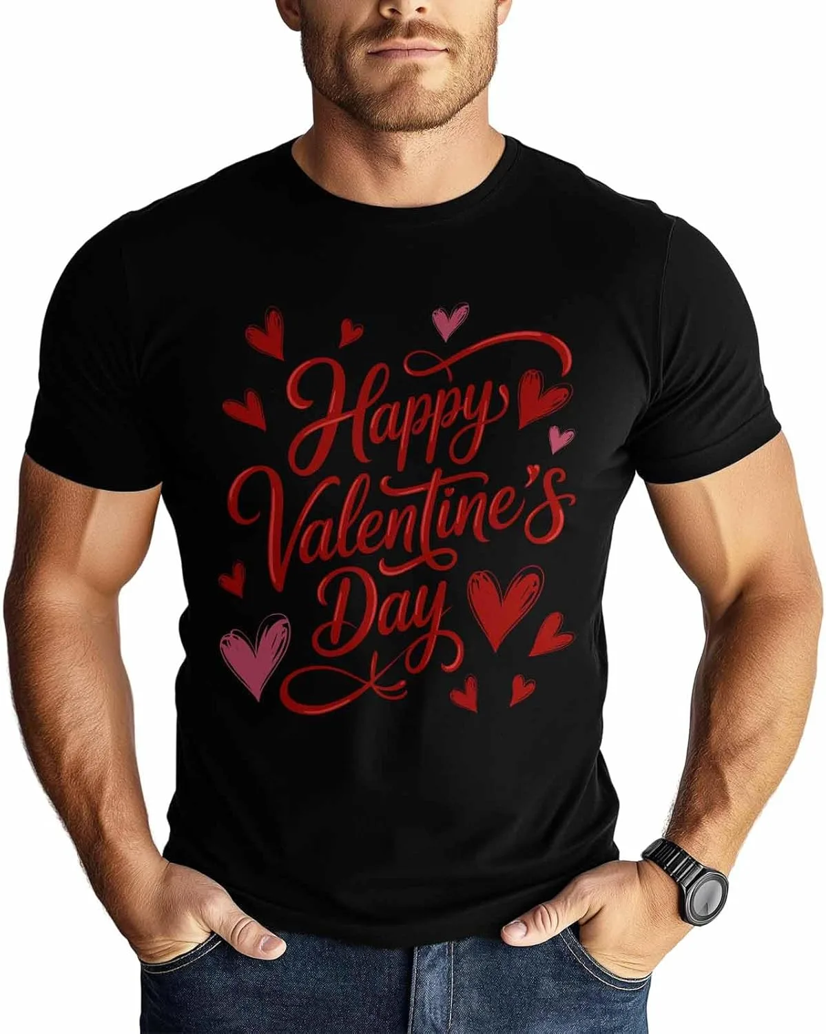

Футболка мужская Romantic Red Hearts, хлопок, короткий рукав NITBANLA