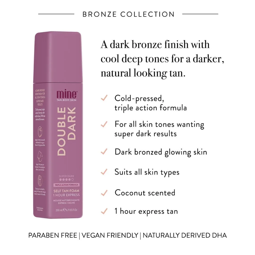 MineTan Double Dark Self Tanning Foam | Bronze Collection - автозагар-мусс для глубокого бронзового загара, экспресс-действие 1 час, для лица и тела, ультраувлажняющая формула, аромат кокоса, веганский, 200 мл 198 мл (1 шт.) Minetan Body.Skin, D... — фото 3