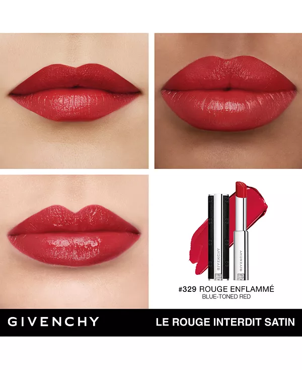 Сатиновая увлажняющая помада Le Rouge Interdit. Givenchy, #329 rouge enflammé: blue-toned red — фото 3