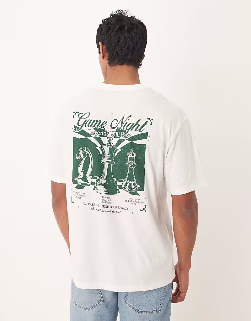 

Свободная футболка с шахматным принтом кремового цвета Asos Design, Бежевый, Свободная футболка с шахматным принтом кремового цвета Asos Design