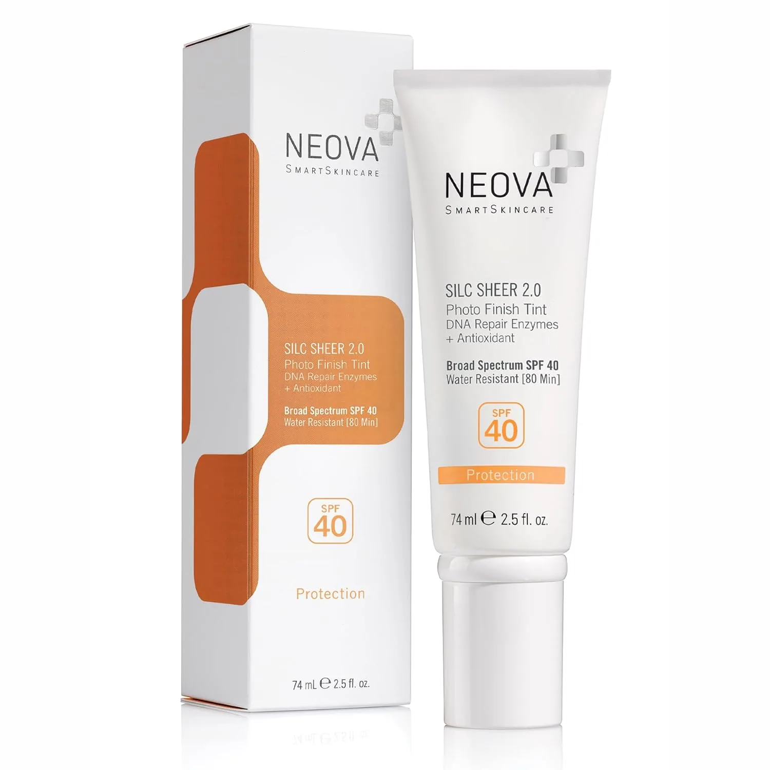 NEOVA SmartSkincare Silc Sheer 2.0 Тонирующий солнцезащитный крем, 73 мл | Широкий спектр защиты SPF 40 | Водостойкость до 80 мин. | Без масел и отдушек | Подходит для всех типов кожи, Tinted