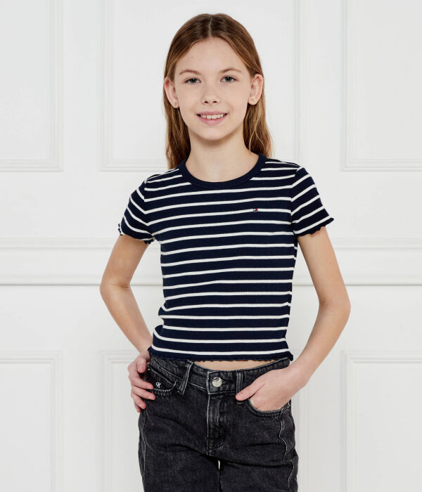 

Футболка для девочек Tommy Hilfiger короткая в полоску, сине-белый