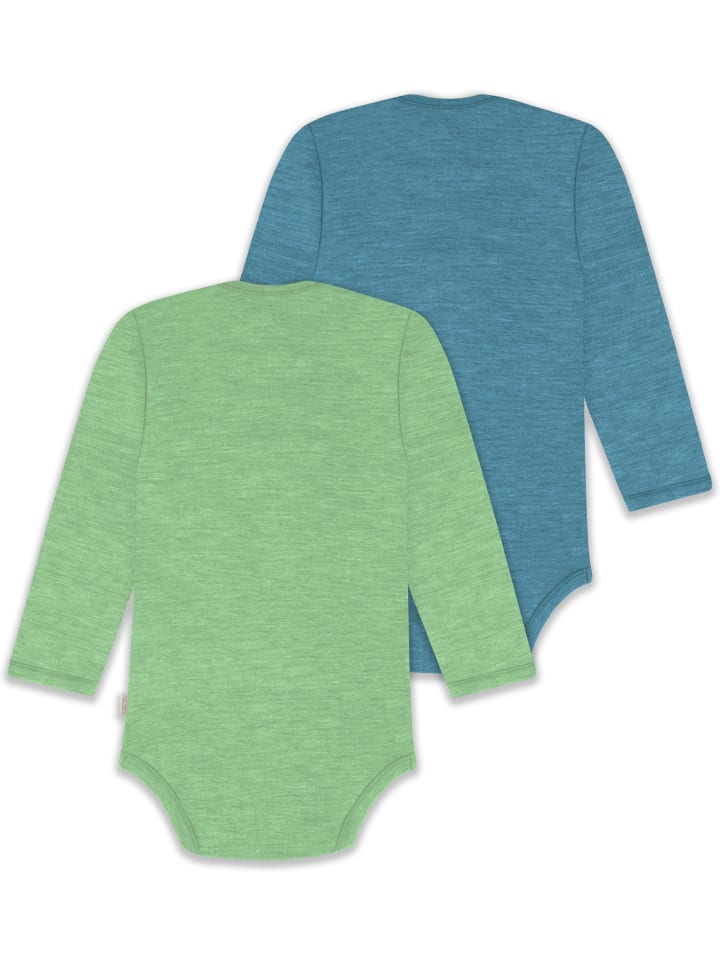 Normani Outdoor Sports Комплект из 2 детских боди с длинными рукавами из мериносовой шерсти, цвет Окленд, зелено-синий — фото 2