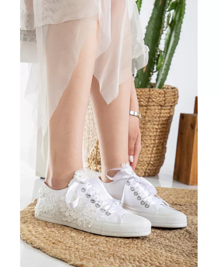 Кроссовки свадебные Peyton с цветочным кружевом Forever & Always Shoes, белый — фото 2