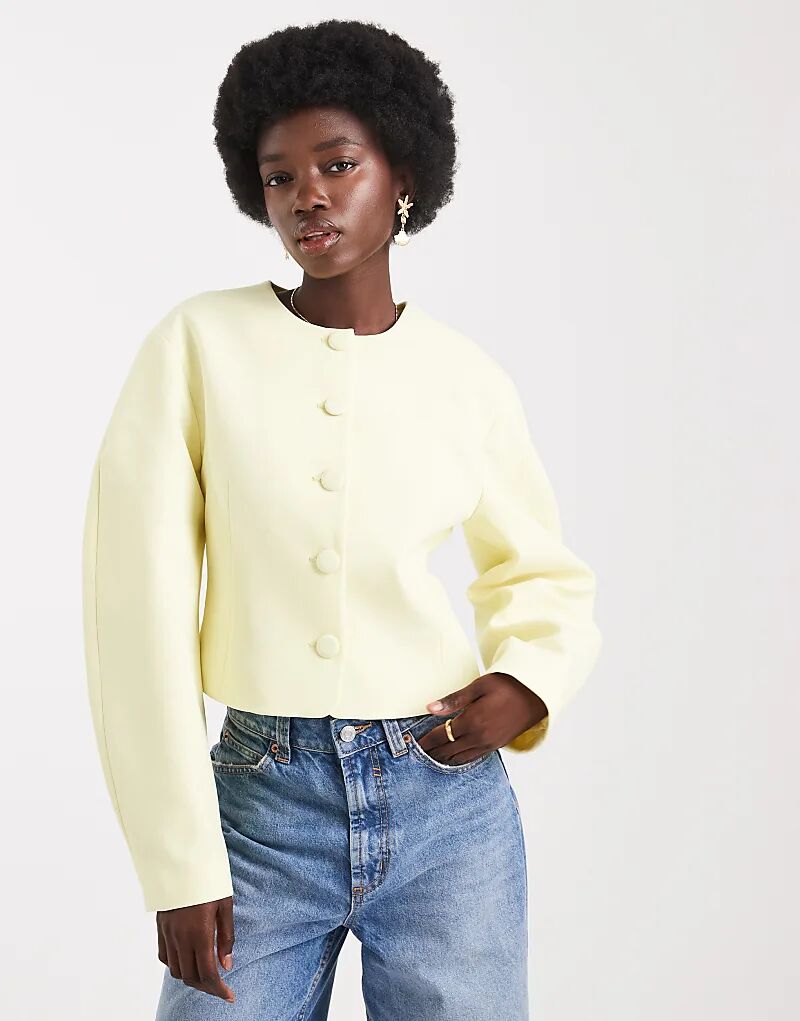 

Пиджак без воротника с рукавами-коконами ASOS DESIGN лимонного цвета — часть комплекта