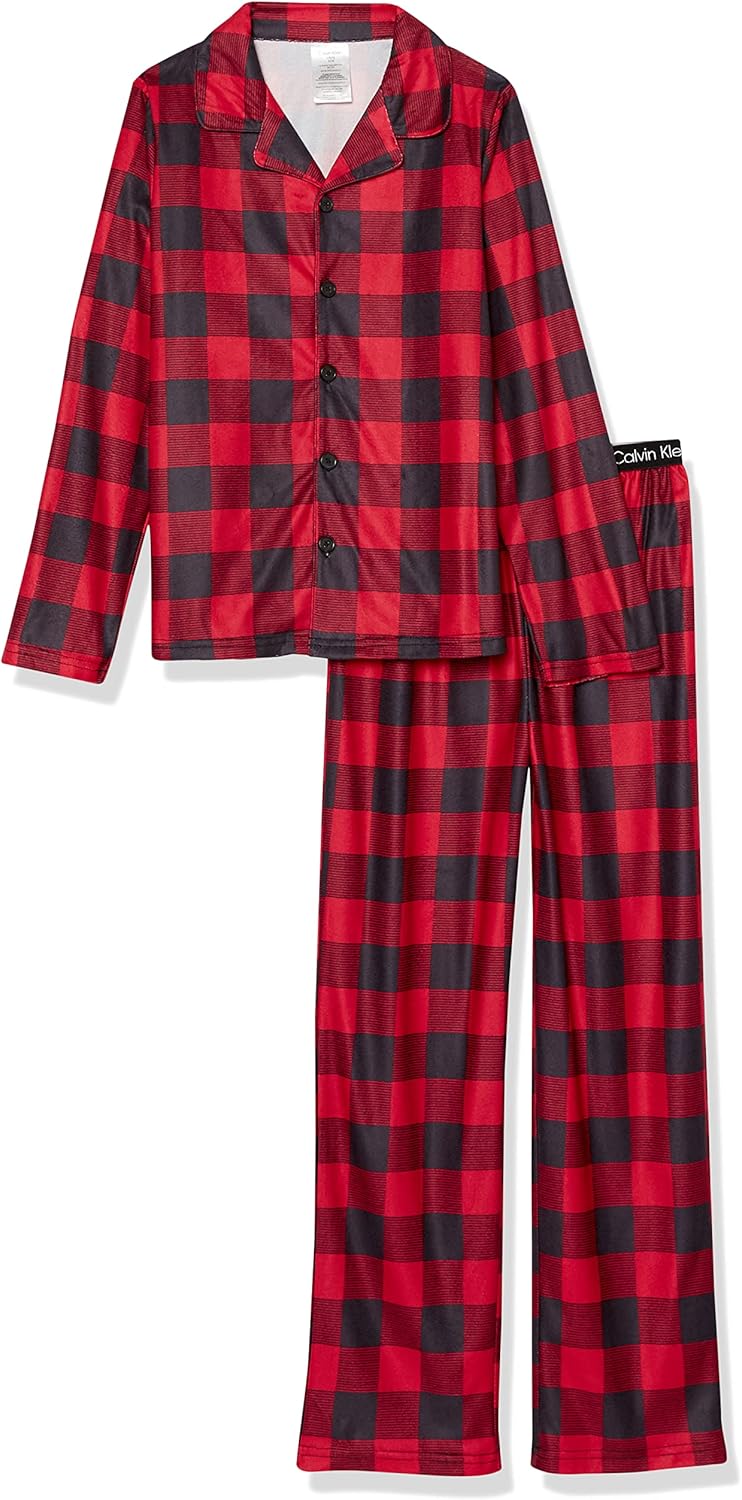 

Пижамный комплект Calvin Klein для мальчиков с топом и брюками с вырезом на воротнике, Red Buffalo Plaid