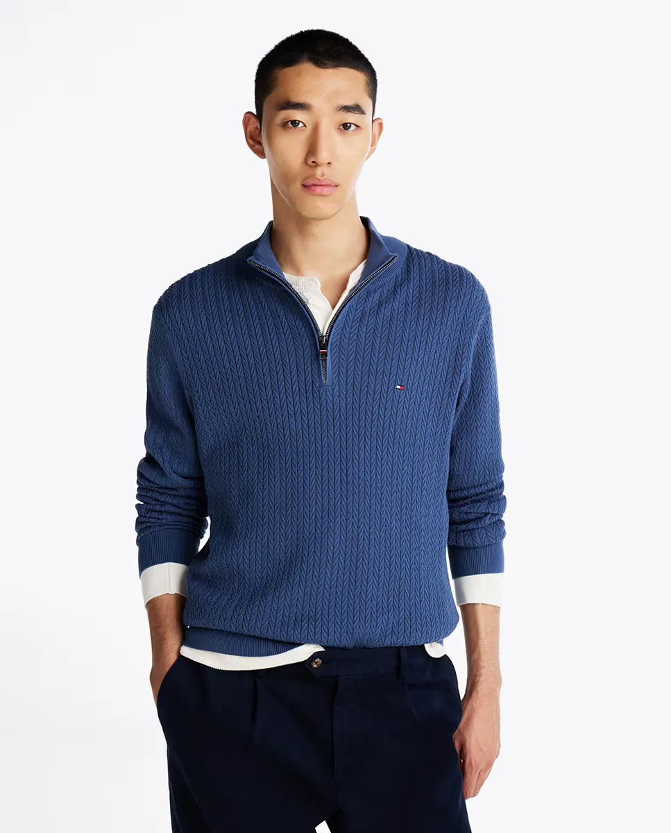

Мужской свитер «елочкой» с водолазкой и молнией 1/3 Tommy Hilfiger, синий