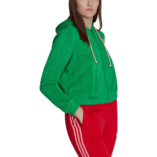 Куртка adicolor heritage now велюровая толстовка с капюшоном на молнии Adidas, зеленый — фото 4