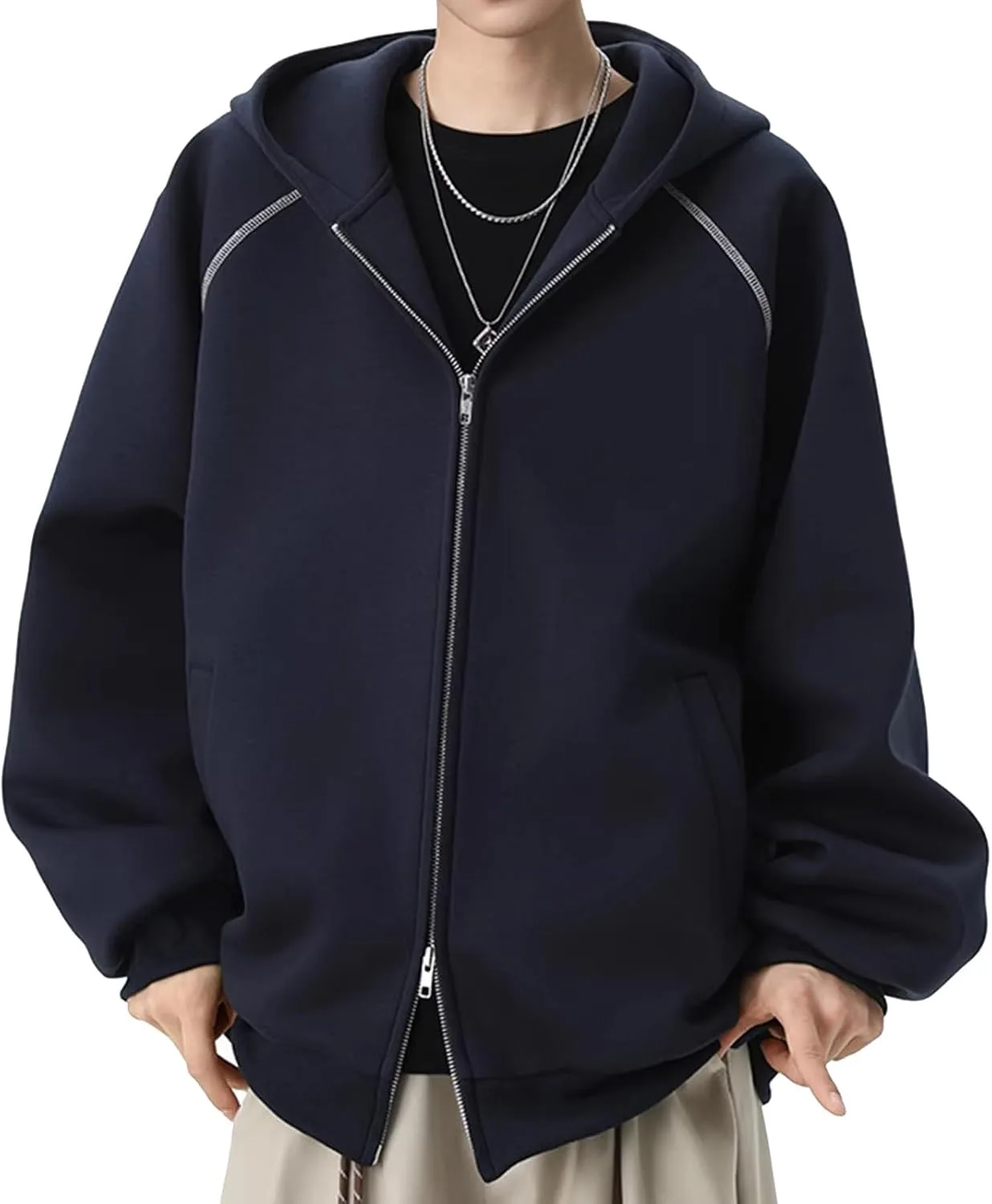 

Топстич мужская худи на молнии, осенний минимализм свободный пуховик с двусторонней молнией FGQuelleBM