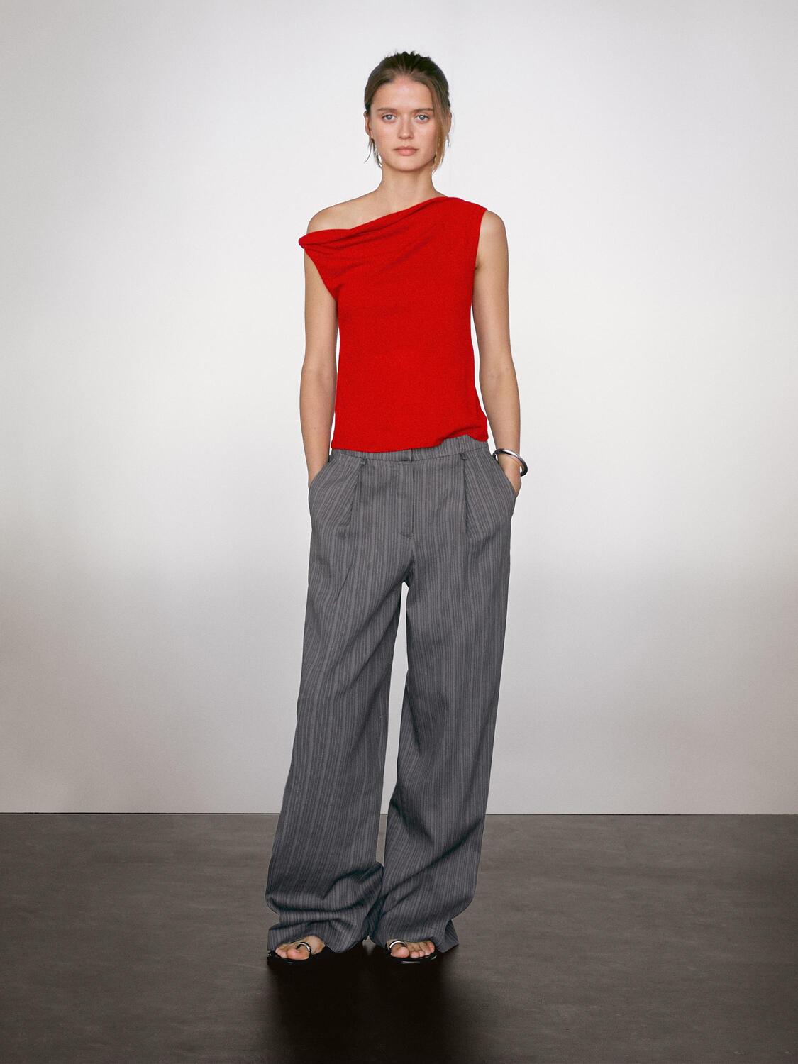 

Хлопковый топ с драпировкой и узлом Massimo Dutti, красный