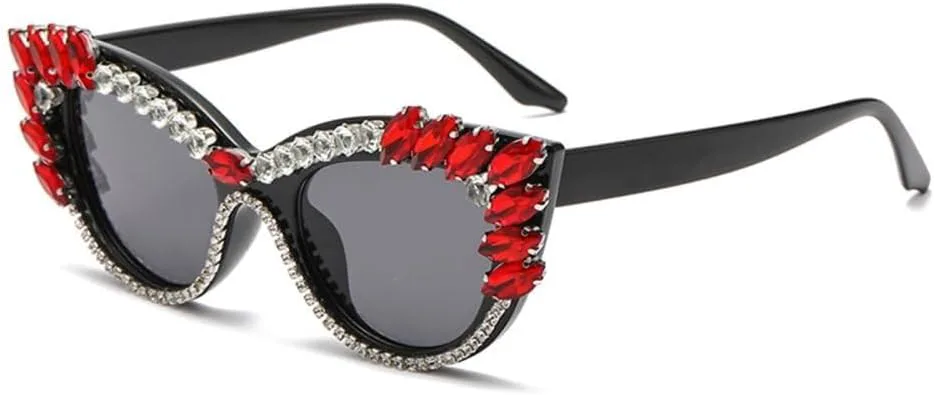 

Стильные солнцезащитные очки «кошачий глаз» с крупными бриллиантами, каплевидной формы. Солнцезащитные очки «кошачий глаз» с бриллиантами LXLHWN, Red Black