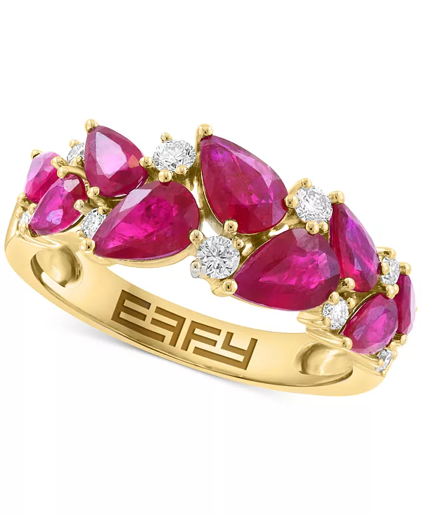 

Кольцо Effy с рубинами (3 карата) и бриллиантами (1/4 карата) в форме груши из 14-каратного золота Effy Collection, ruby