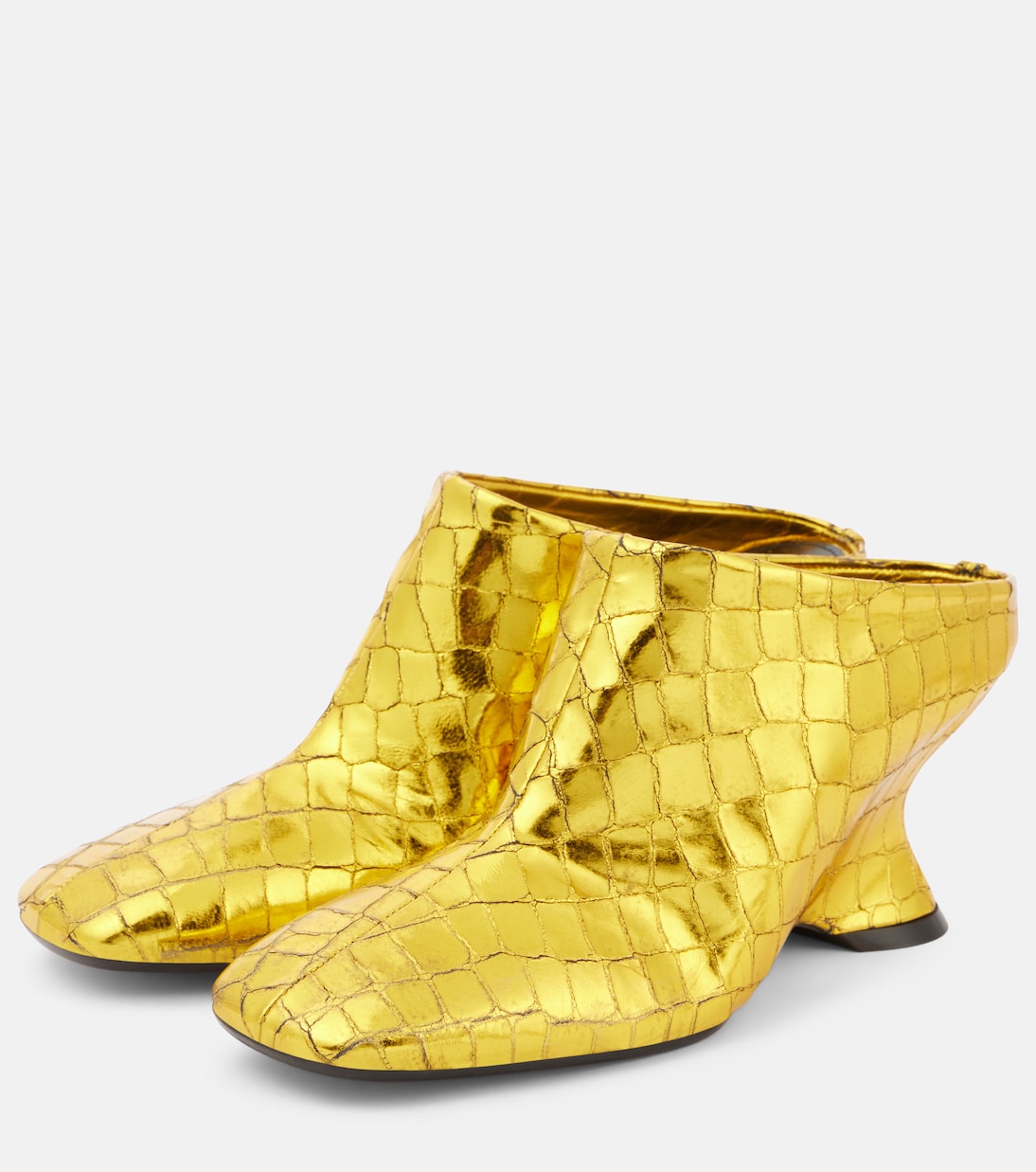 Мюли из кожи с эффектом крокодила на танкетке Dries Van Noten, золотой — фото 4