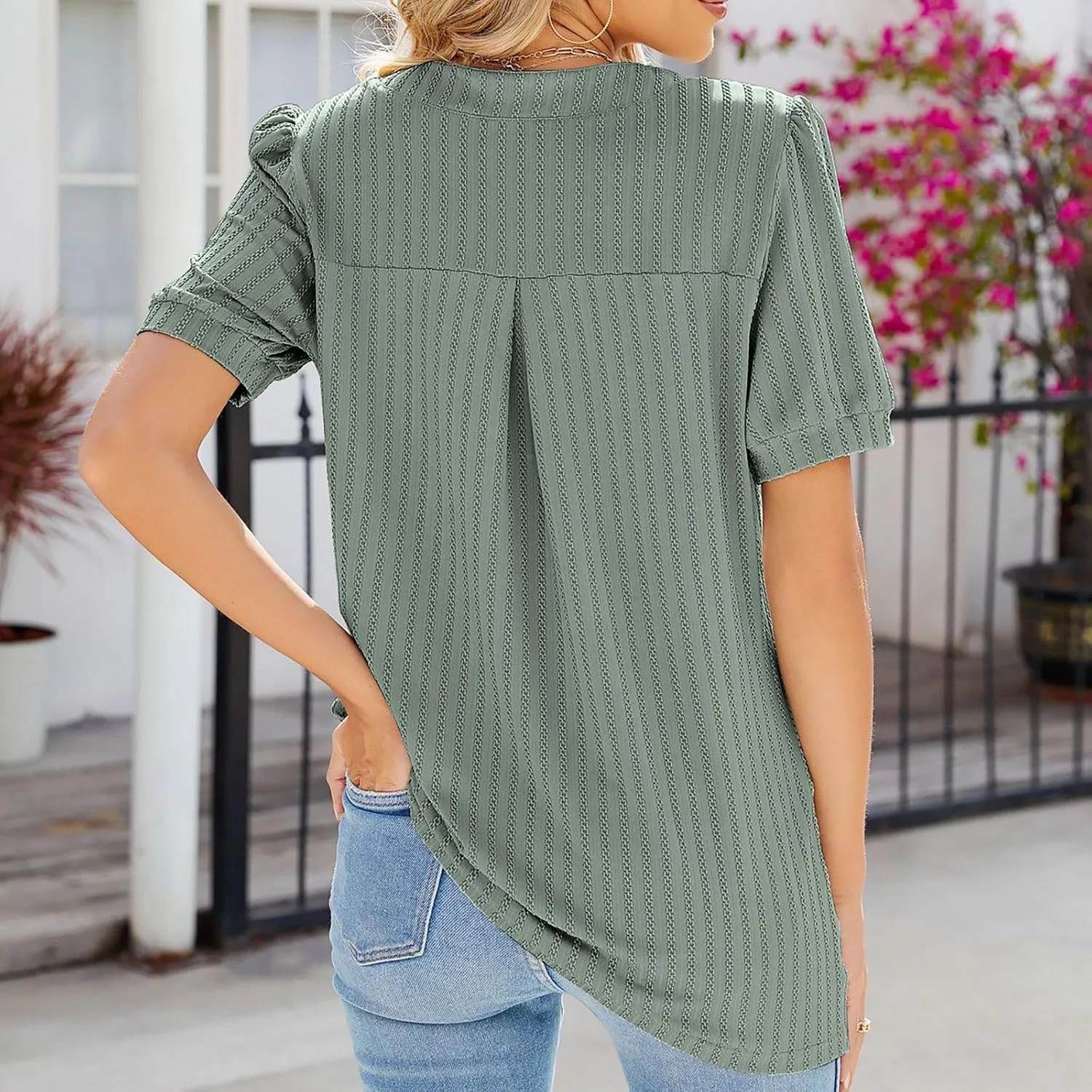 Блуза с воланами и V-образным вырезом Ladies Novelty Shirts, зеленый — фото 4