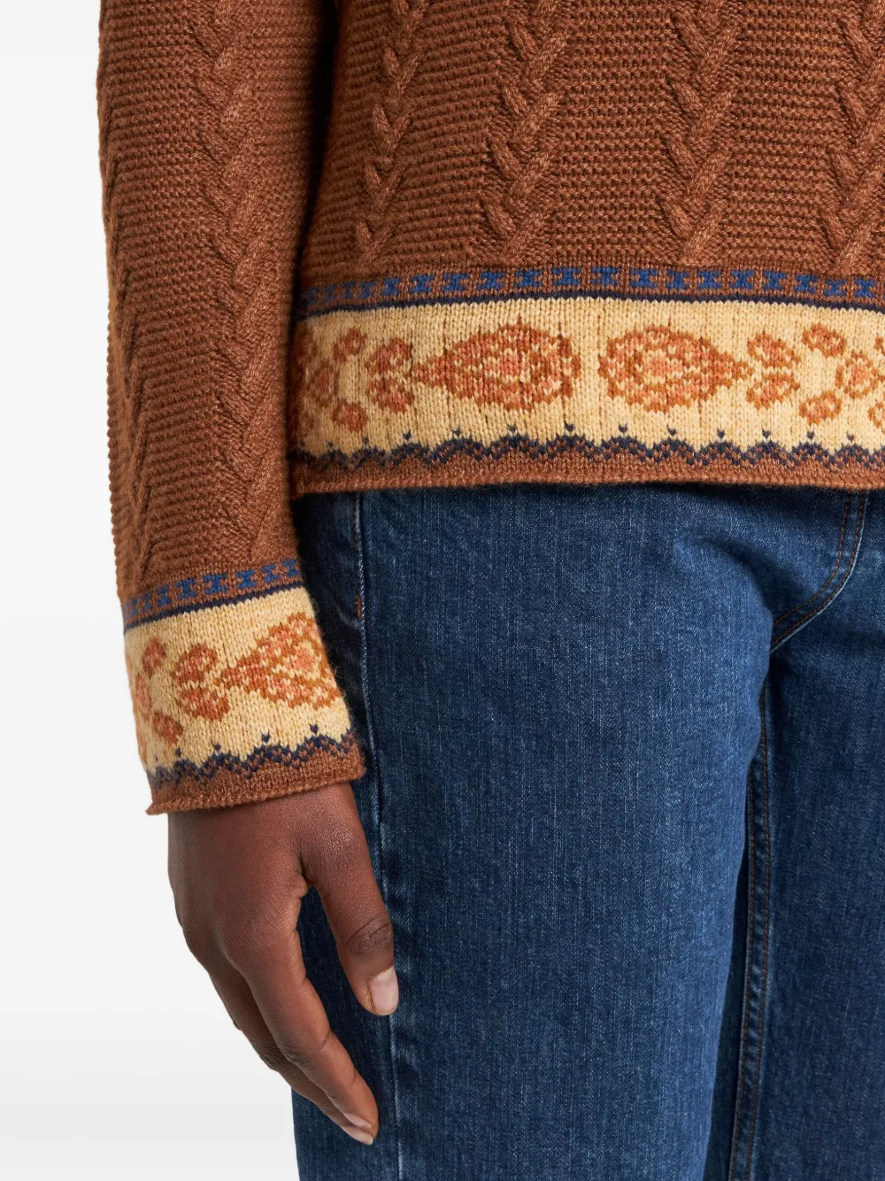 Свитер фактурной вязки с узором Etro, коричневый — фото 4
