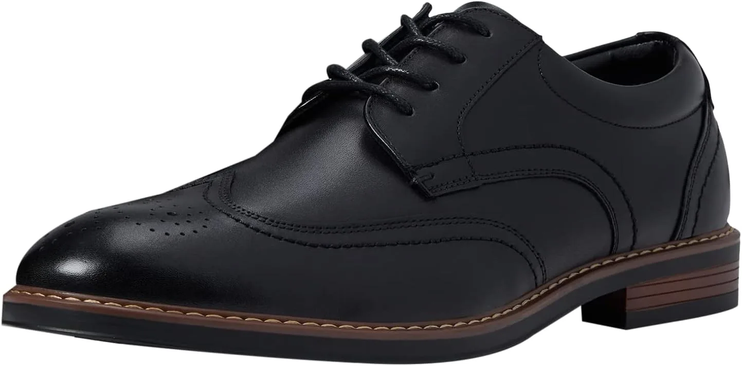 Мужские кожаные Oxford Nunn Bush Centro Flex Wingtip с перфорацией и декоративными элементами в стиле броги, нуровке, черный
