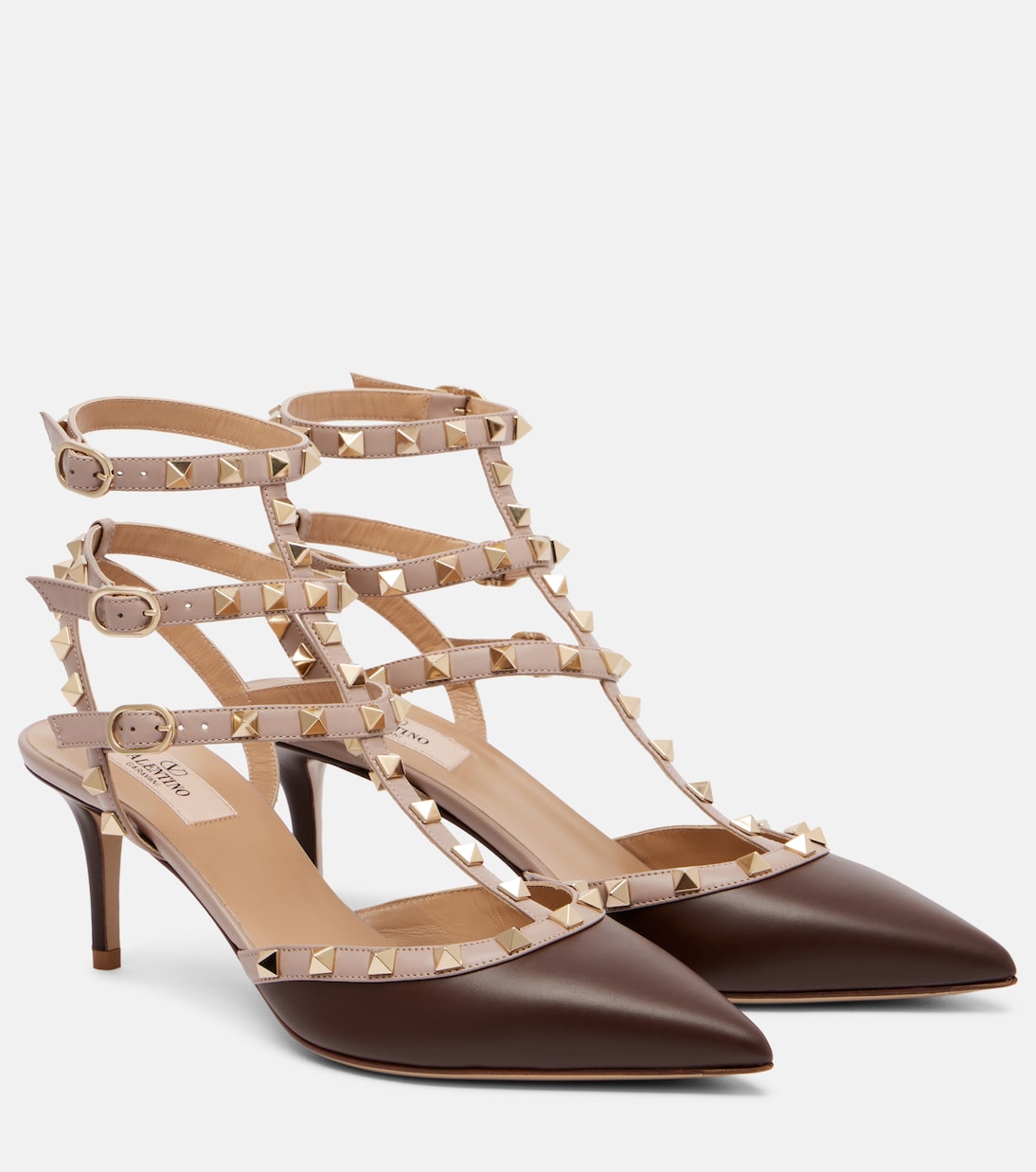 Кожаные туфли Rockstud 65 на каблуке Valentino Garavani, Light Coffee/Poudre