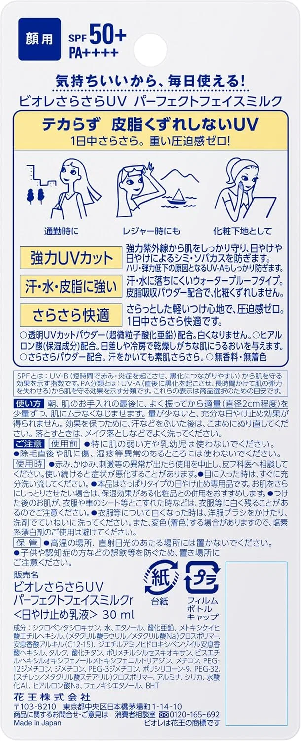 Солнцезащитное молочко Biore Perfect Face Milk SPF50+/PA++++ 30 мл — фото 4