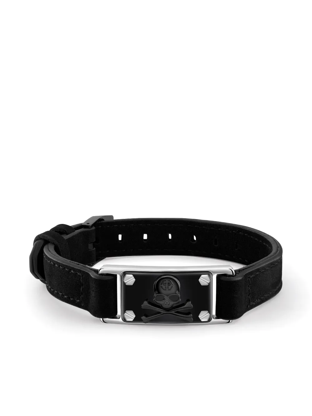 

Кожаный браслет с декором Skull Philipp Plein, черный