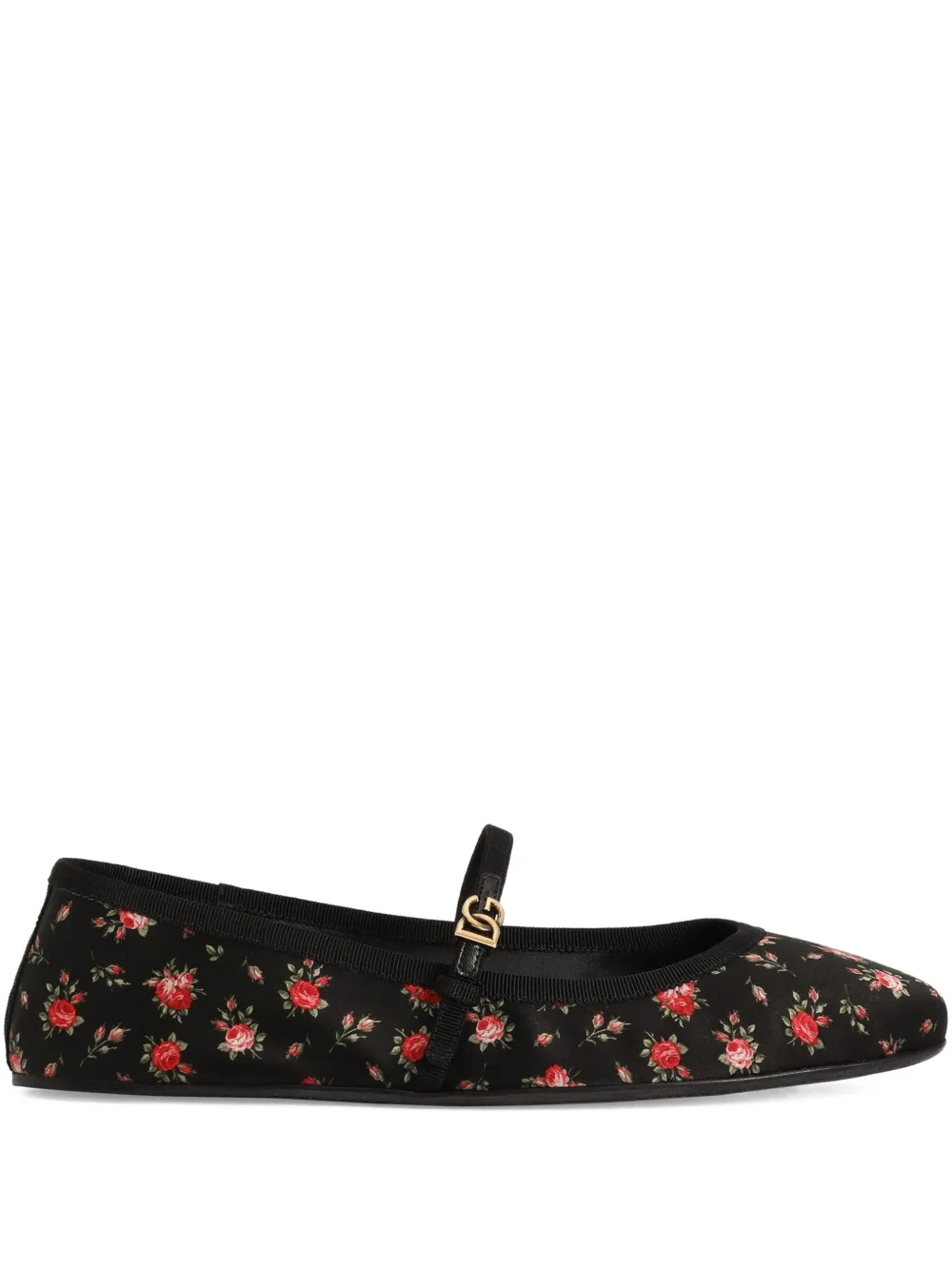 Балетки с ремешками и цветочным принтом Dolce & Gabbana, черный