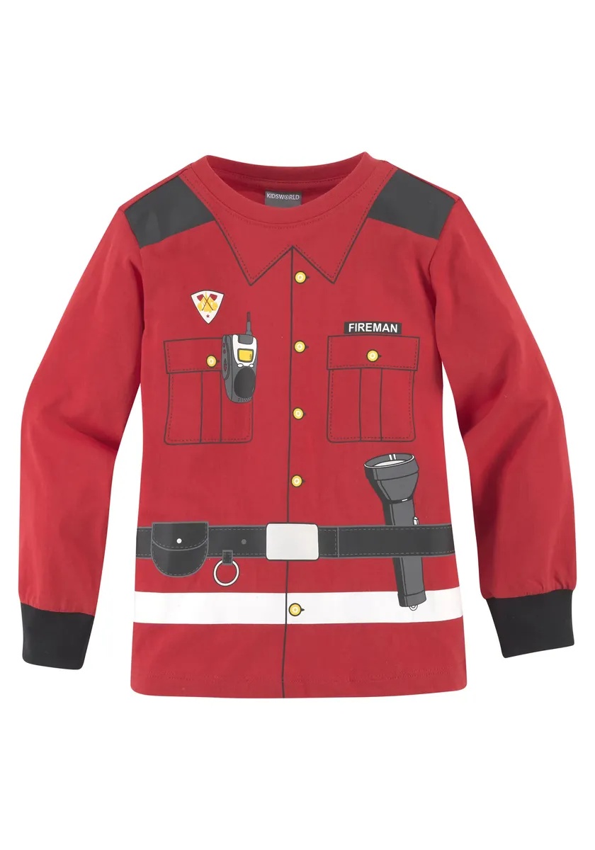 Рубашка KIDSWORLD с длинными рукавами "FIRE DEPARTMENT", однородный принт, красный — фото 2
