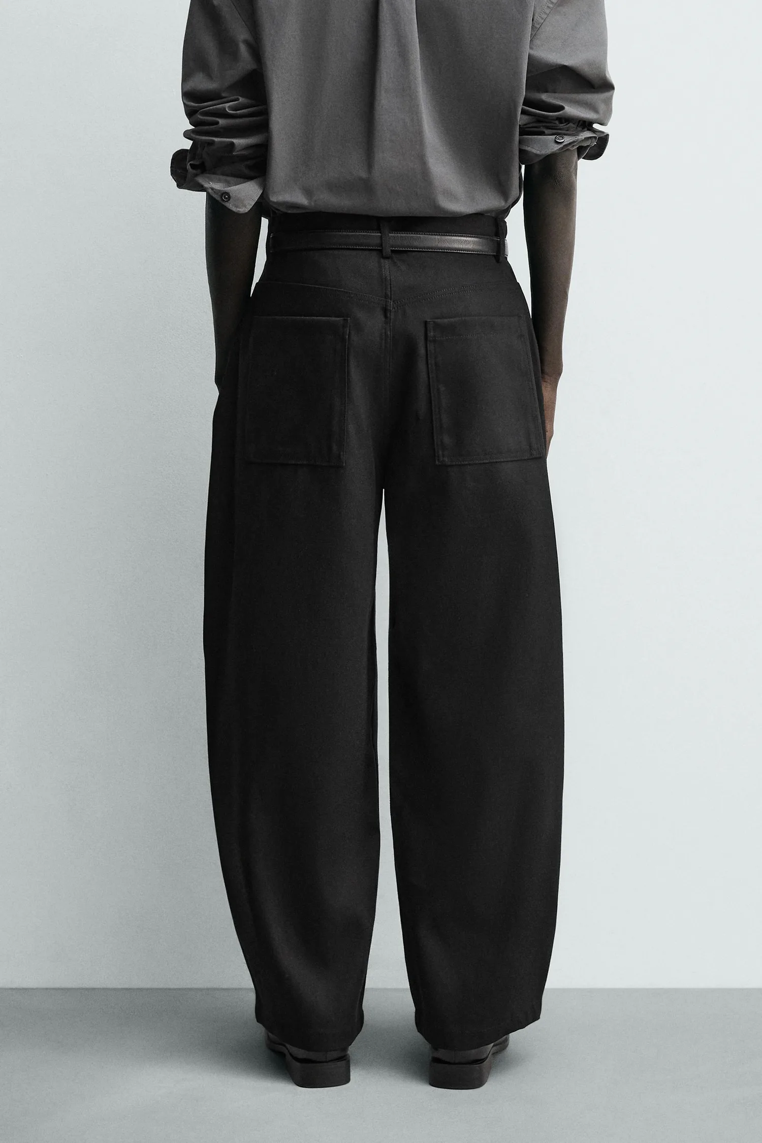 Хлопковые брюки с цилиндрическим кроем из лиоцелла Zara, черный — фото 3