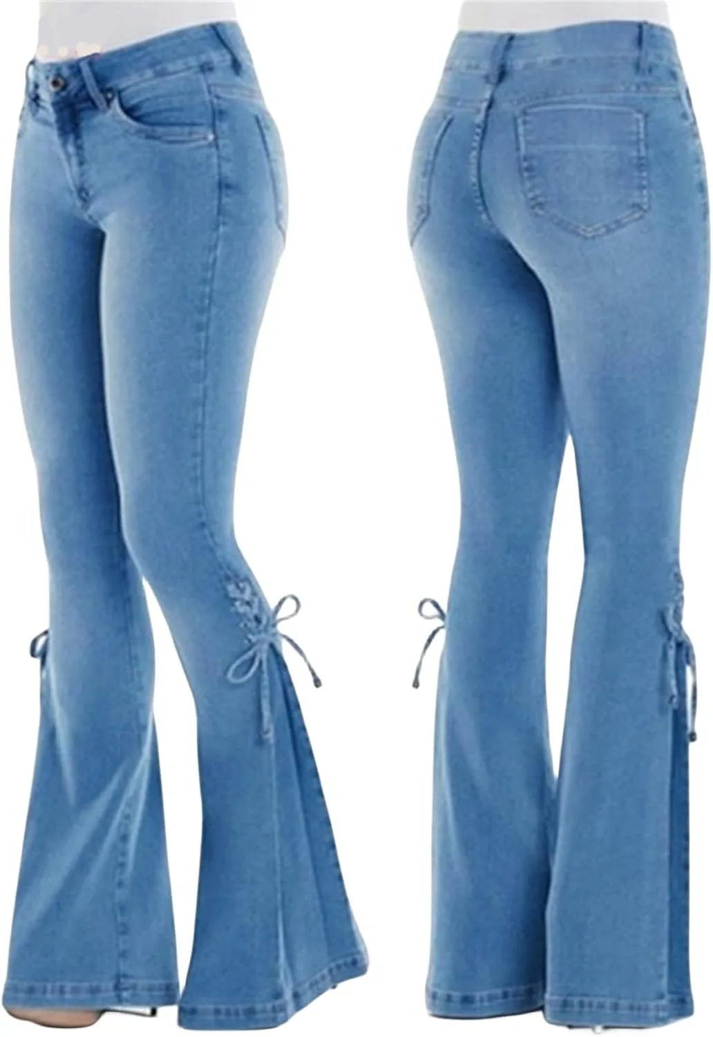 

Женские джинсы-клеш с кружевной шнуровкой и бантом, растягивающиеся, в стиле ретро 60-70-х KVOTUU