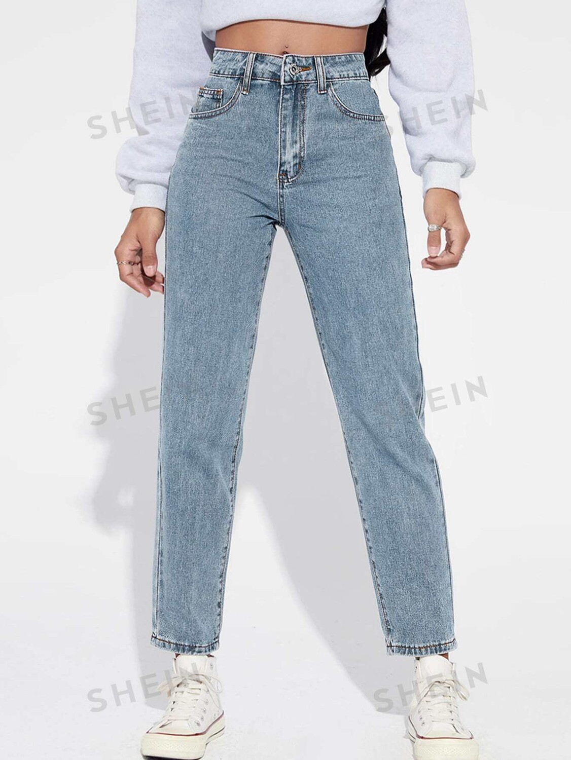 

EZwear прямые джинсы с завышенной талией Shein, светло-голубой