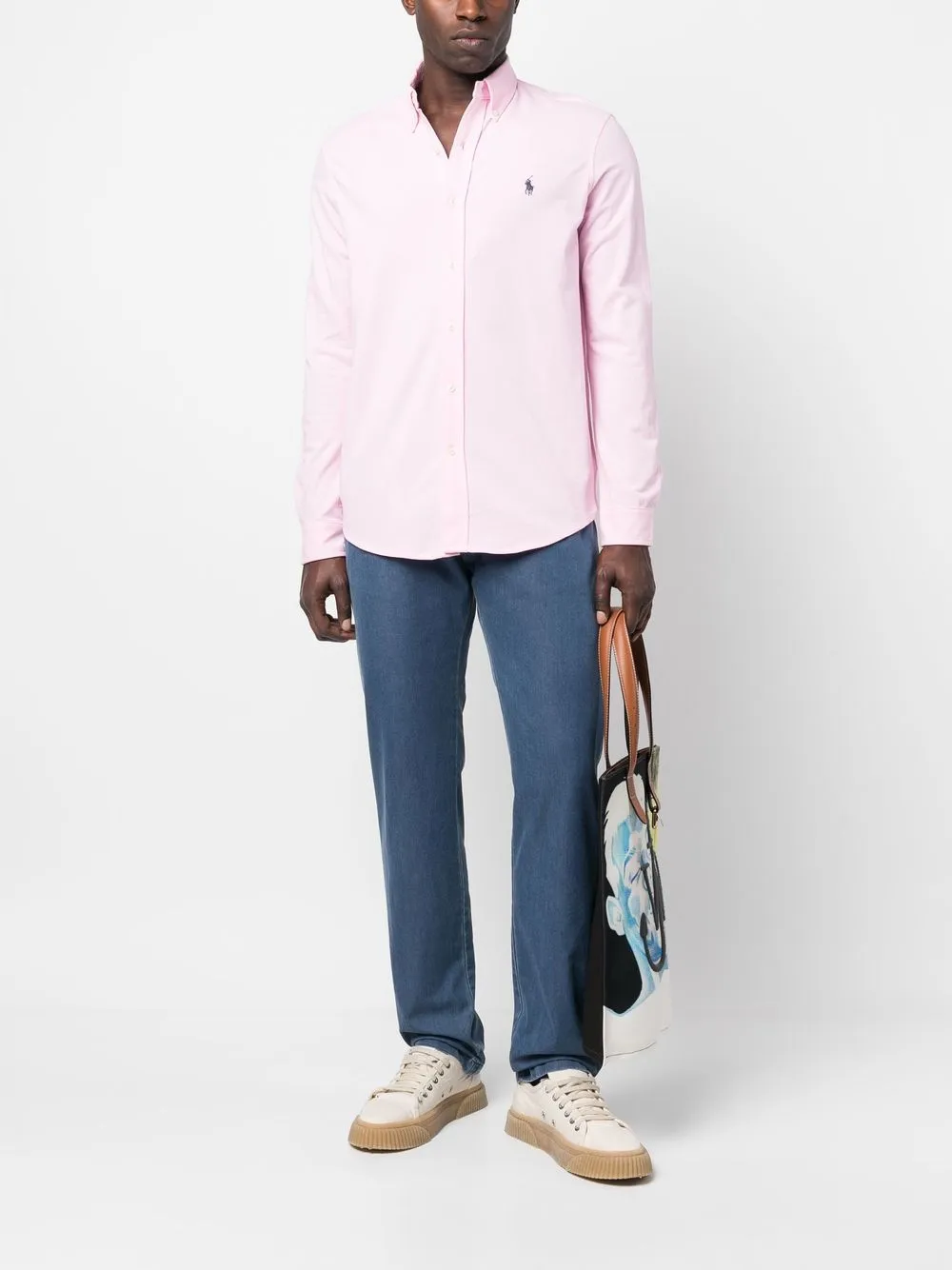 Рубашка с длинными рукавами и вышитым логотипом Polo Ralph Lauren, розовый — фото 2