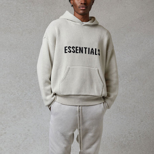 Толстовка fw20 knit logo hoodie 'oatmeal' Fear Of God Essentials, серый — фото 3