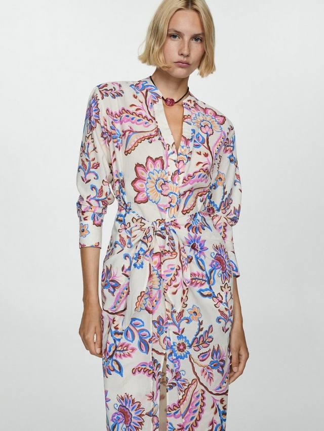 

Платье с цветочным бантом от лены Mango, кремовый/разноцветный