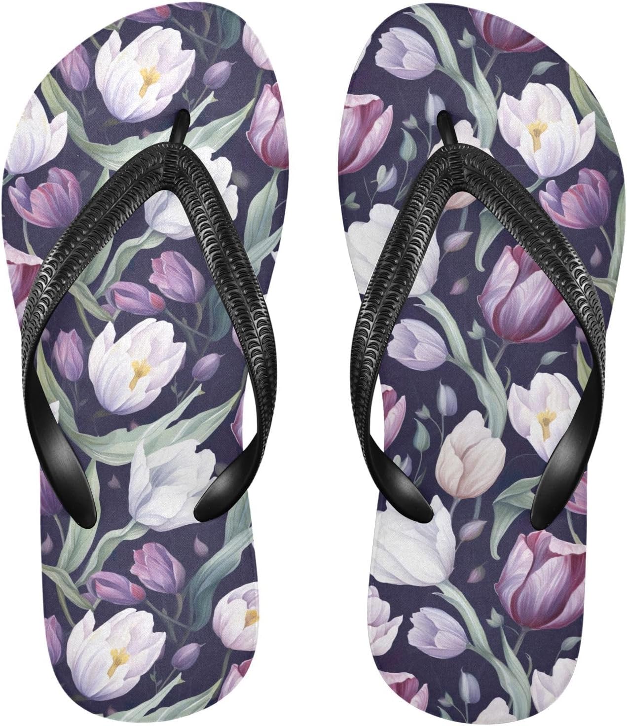 

SPRIPORT Фиолетовые тюльпаны Тонкие шлепанцы для женщин и мужчин, удобные повседневные вьетнамки с амортизирующей подошвой, нескользящая резиновая подошва, для душа, ванной, прогулок, летнего пляжа