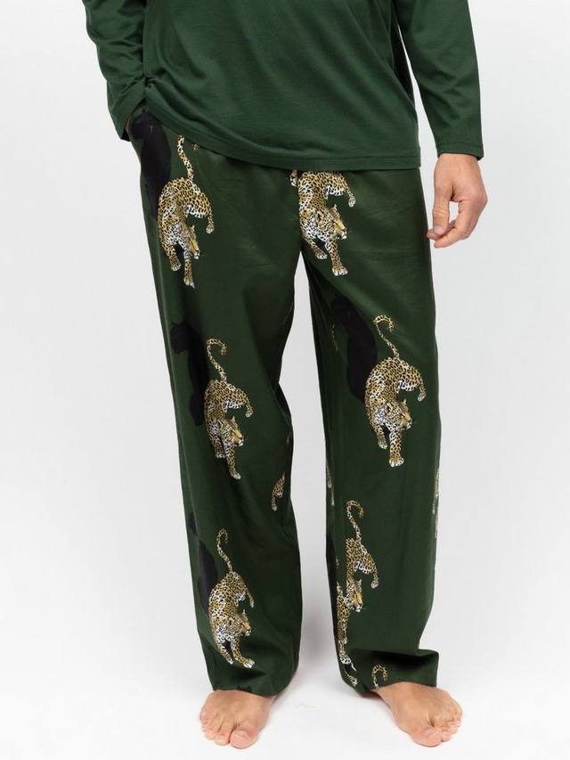 

Хлопковые пижамные брюки с леопардовым принтом из смеси модала Cyberjammies, Olive Green