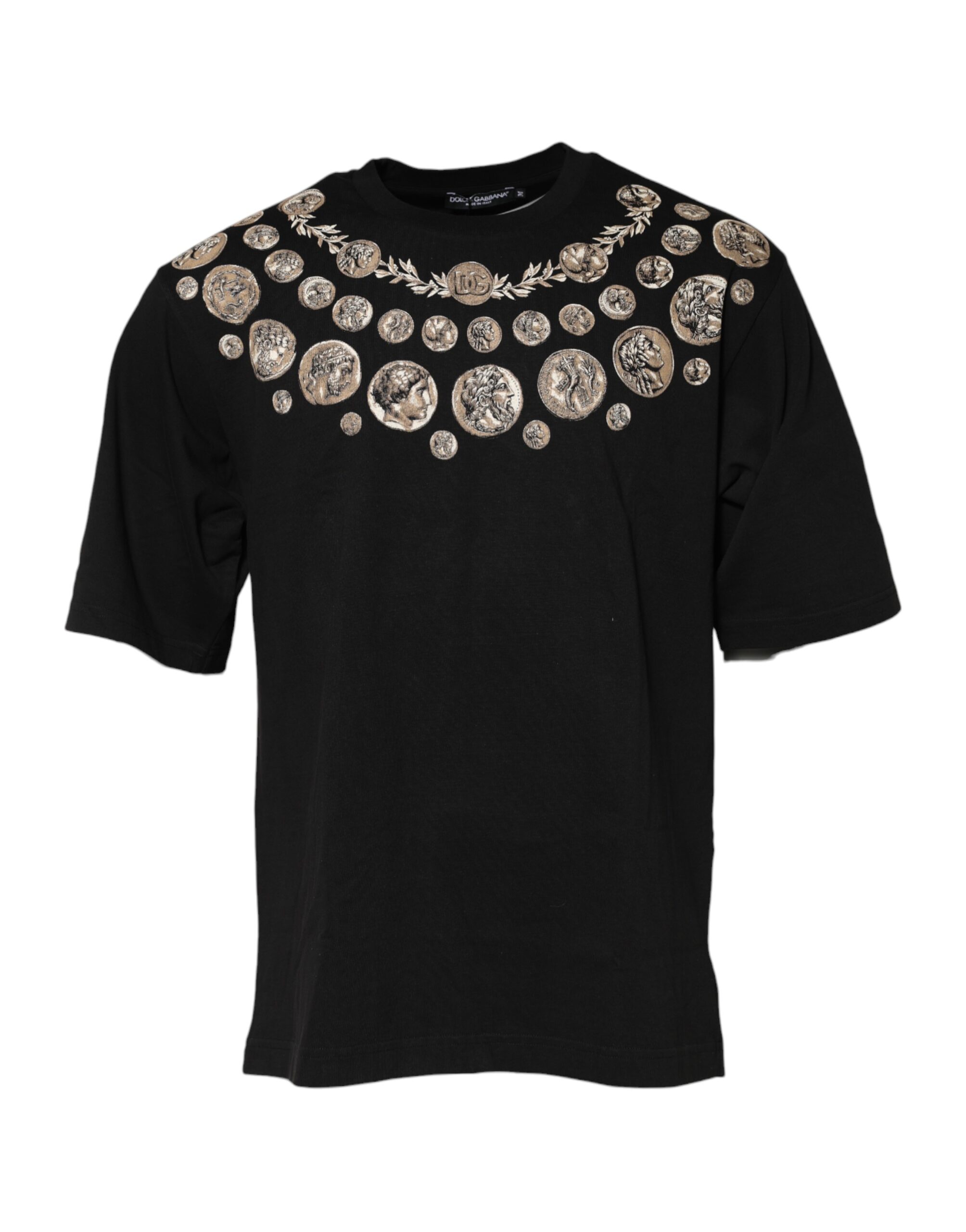 Футболка с круглым вырезом из хлопка с принтом в виде монет (черная) Dolce & Gabbana, черный