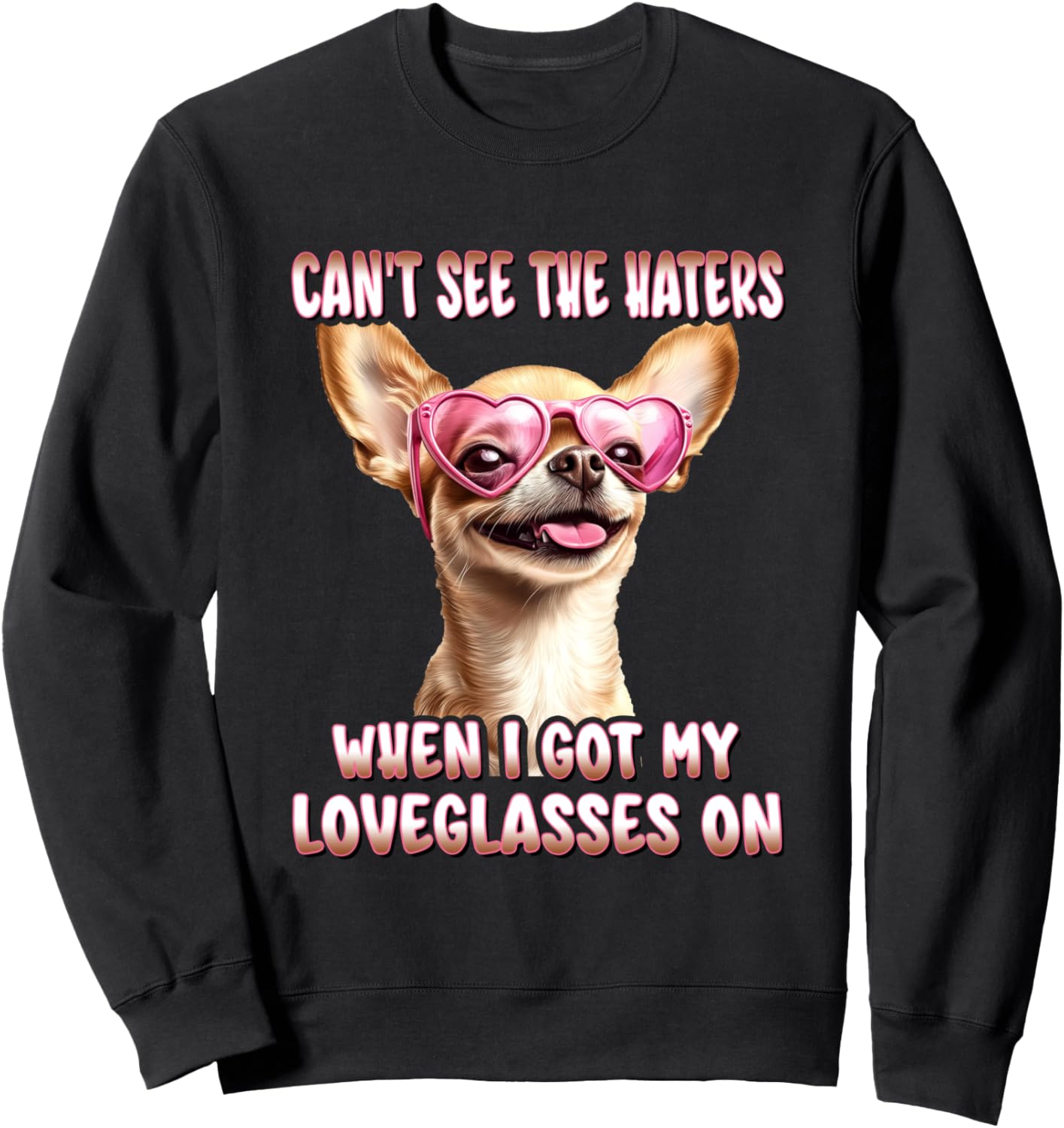 

Не вижу хейтеров. Очки любви на чихуахуа. Толстовка с сердечками и очками Chihuahua Heart Sunglasses Pup Vibes Only, черный