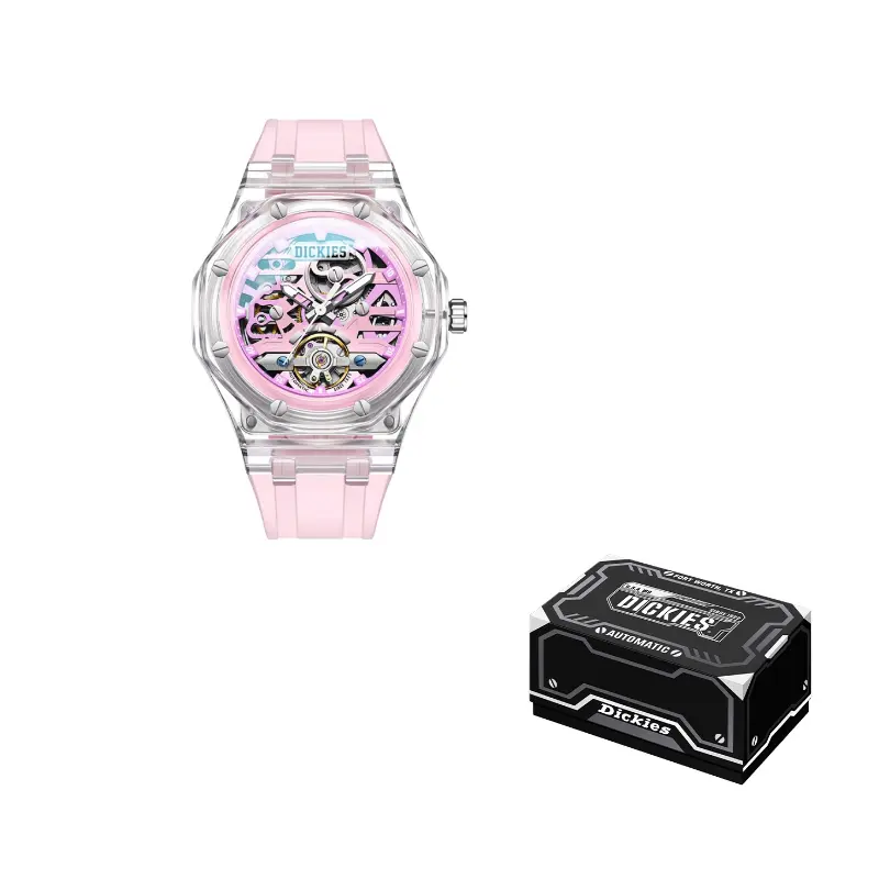 

Dickies Часы Wrist Watch Mechanical Movement Silicone Strap White Dial Men's Watch, 240U60LYXCL-568P4-44JX Pink Dial