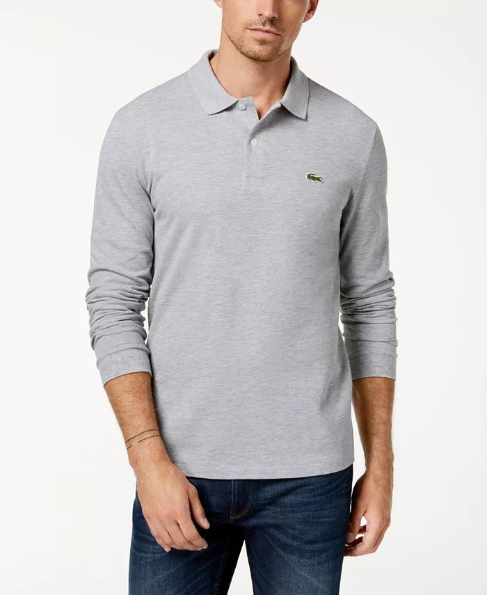 Мужская классическая поло с длинным рукавом Lacoste, серебро