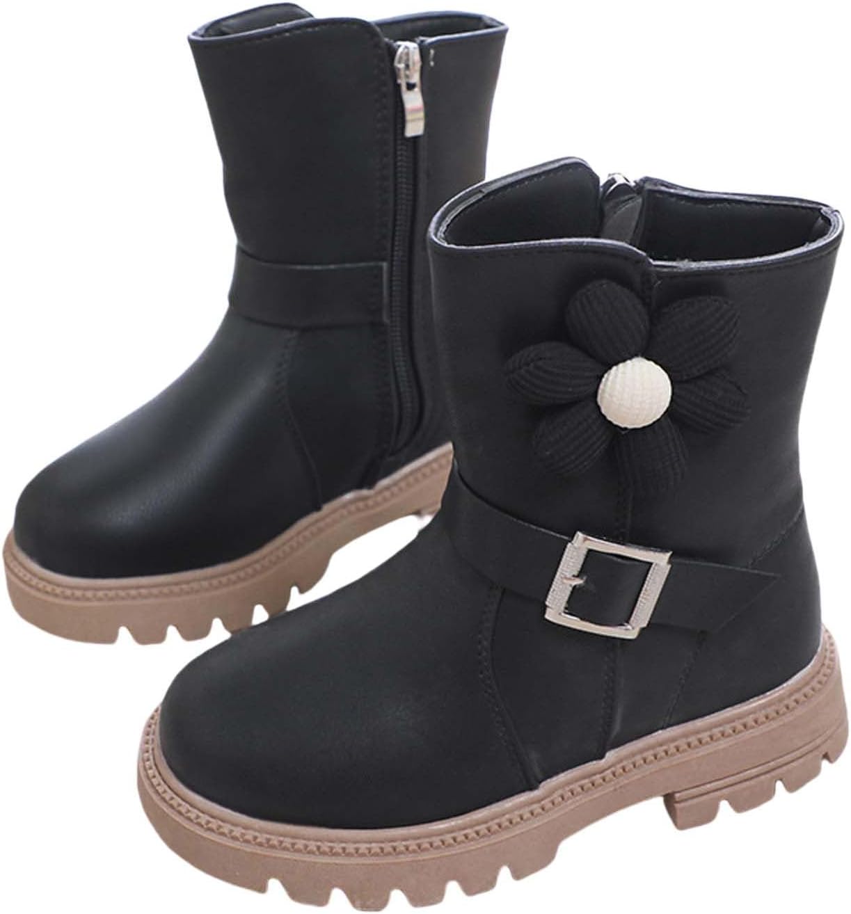 

Девочкам Ботинки Регулируемая Пряжка Мягкий Каблук Ботинки Комбат Молния Лодыжка Средние Сапожки Платформа 2025 Осенние Ботильоны Generic, Black