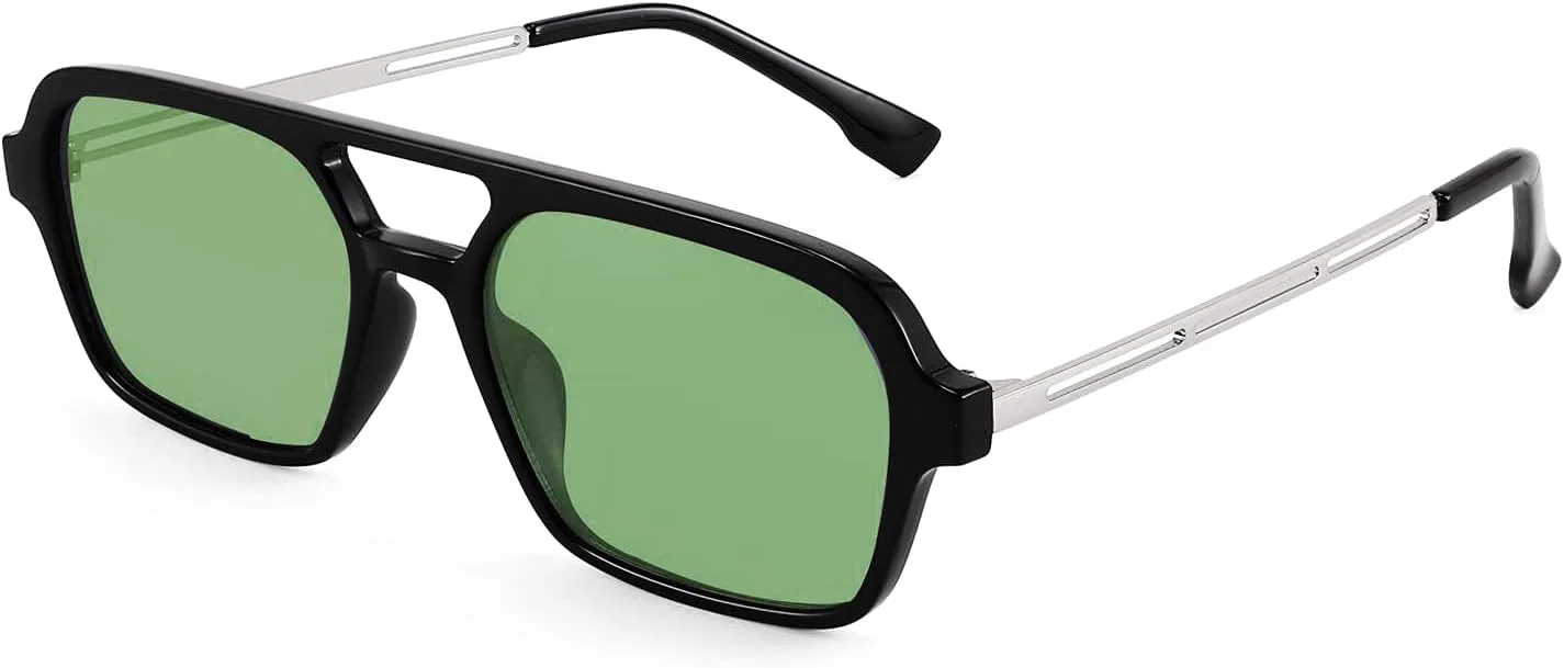 

Винтажные квадратные солнцезащитные очки-авиаторы FEISEDY 70-х годов, плоские, металлические, для женщин и мужчин, модель B2752, Black Frame/Yellowish Green Lens