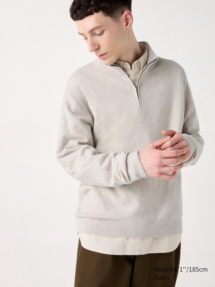 

Кашемировый джемпер на молнии Uniqlo, цвет 02 серый