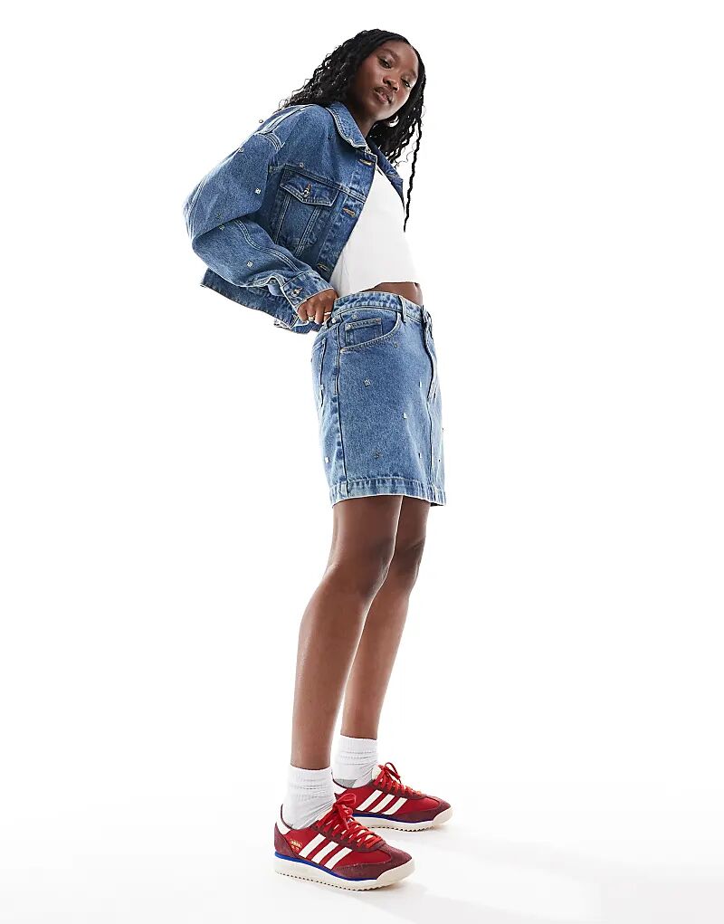 

Мини-юбка из денима HUGO Red Gebisi с заклепками, цвет средне-голубой (часть комплекта)