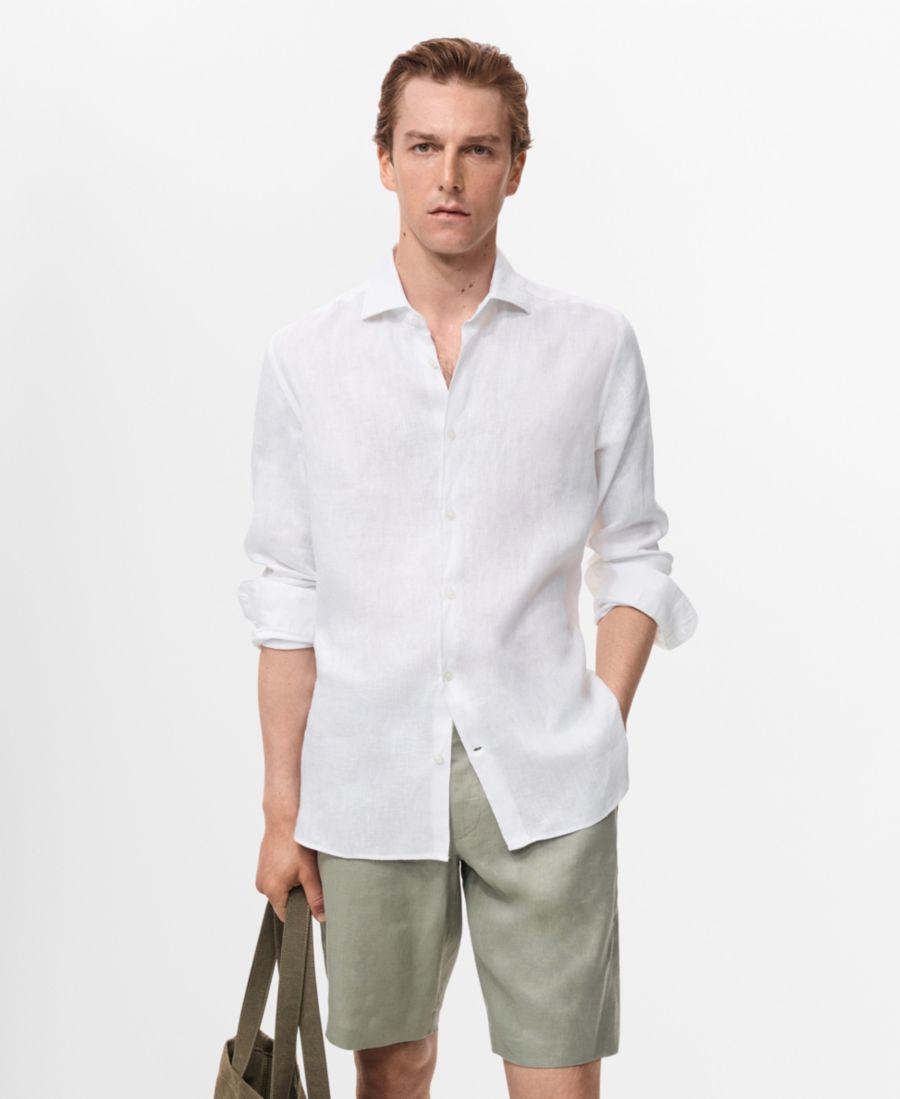 

Мужская льняная рубашка приталенного кроя MANGO, White